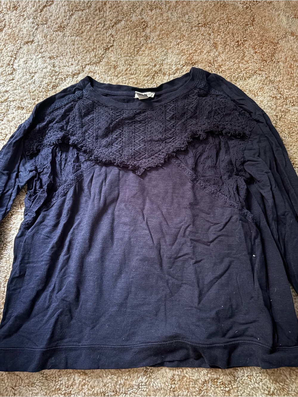 Women’s Navy Crochet Long Sleeve Top